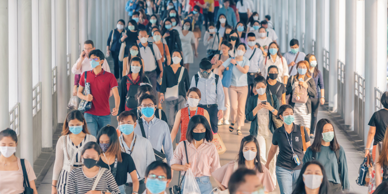 Crowds with masks